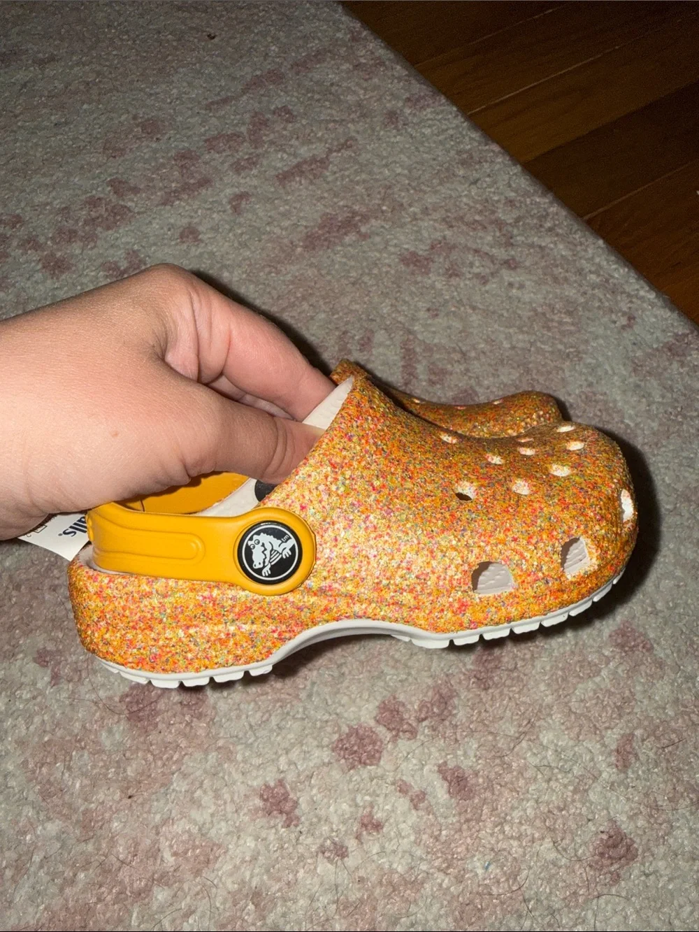 CROCS Kids Glitter Speckled Orange Yellow Clogs NWT